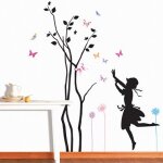 Stickers arbre petite fille et papillons