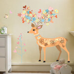 Sticker biche, fleurs et oiseaux