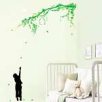 Sticker branche d'arbre, oiseaux et enfant