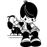 Sticker chien, c?ur, garon, livre