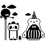 Sticker clown, panda et un gant