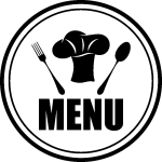 Sticker cuisine menu, fourchette, cuillre et toque