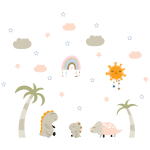 Stickers dinosaures en famille sous l?arc - en - ciel