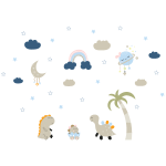 Stickers dinosaures en famille sous les toiles