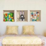 Sticker effet 3d jouets lphant, lapin gris et lapin en couleurs