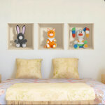 Sticker effet 3d jouets lapin gris, chat et lapin en couleur