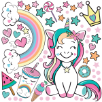 Stickers enfant licorne reine des friandises