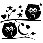 Sticker etoiles, hiboux, arbres et lune