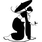 Sticker femme avec parapluie et oiseau Sticker femme avec parapluie et oiseau