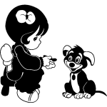 Sticker fillette s'amusant avec un chien