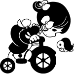 Sticker fillette sur une bicyclette et tortue