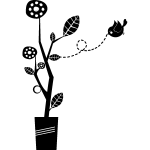 Sticker fleurs en pot et oiseau