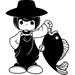 Sticker garçon avec un gros poisson Sticker garçon avec un gros poisson