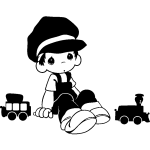 Sticker garon jouant au train, automobile