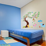 Sticker gant pour enfant - arbre, singes et lphant