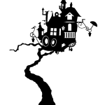 Sticker halloween design maison sur un arbre Sticker halloween design maison sur un arbre