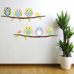 Sticker hiboux et oiseaux sur branche Sticker hiboux et oiseaux sur branche