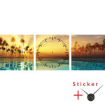 Sticker horloge couché de soleil, cocotiers et rivière Sticker horloge couché de soleil, cocotiers et rivière