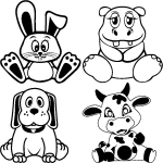 Sticker lapin, hippopotam, chiot, veau