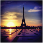Sticker lave vaisselle tour eiffel au coucher du soleil