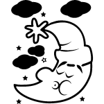 Sticker lune qui dort, toile et nuage