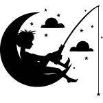 Sticker lune, toiles, nuage, enfant pchant