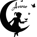 Sticker mural prénom personnalisable lune, fille et papillon Sticker mural prénom personnalisable lune, fille et papillon