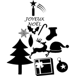 Sticker nol sapin, bougie, cadeaux joyeux nol