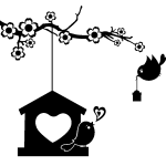 Sticker oiseaux amoureux avec un nichoir Sticker oiseaux amoureux avec un nichoir