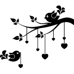Sticker oiseaux et coeurs sur un arbre