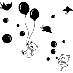Sticker ours, ballons et oiseaux