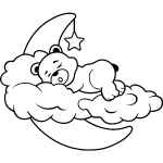 Sticker ours endormi sur nuage et lune