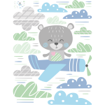 Sticker ourson aviateur dans les nuages Sticker ourson aviateur dans les nuages