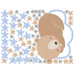 Sticker ourson brun sur le nuage + 60 étoiles Sticker ourson brun sur le nuage + 60 étoiles
