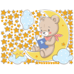 Sticker ourson sur la lune avec son livre + 100 étoiles Sticker ourson sur la lune avec son livre + 100 étoiles