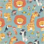 Sticker papier peint enfant animaux de la jungle souriants