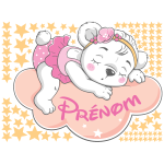 Sticker personnalisable prénom ours sur le nuage girly + 90 étoiles Sticker personnalisable prénom ours sur le nuage girly + 90 étoiles
