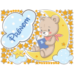 Sticker personnalisable prénom ourson sur la lune avec son livre Sticker personnalisable prénom ourson sur la lune avec son livre