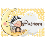 Sticker personnalisable prnom singe sur la lune