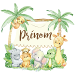 Sticker personnalis prnom animaux de la jungle aquarelle