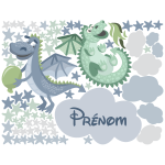 Sticker personnalisé prénom dinosaures bleu et vert Sticker personnalisé prénom dinosaures bleu et vert