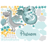 Sticker personnalisé prénom dinosaures turquoise et gris Sticker personnalisé prénom dinosaures turquoise et gris