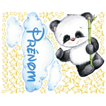Sticker personnalisé prénom panda avec son bambou + 70 étoiles Sticker personnalisé prénom panda avec son bambou + 70 étoiles