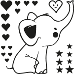 Sticker petit lphant avec toiles, c?urs