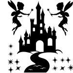 Sticker porte château avec des fées et les étoiles Sticker porte château avec des fées et les étoiles