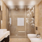 Sticker porte de douche feuilles de bambou