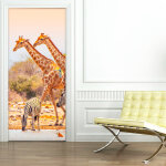 Sticker porte girafes et zbres dans la savane