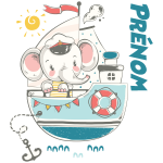 Sticker prnom personnalisable capitaine lphant