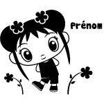 Sticker prnom personnalisable fille kawaii et fleurs