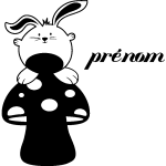 Sticker prnom personnalisable lapin sur un champignon
